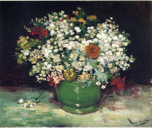 Buy Van Gogh Vase with Zinnias and Other Flowers – 1886 Custom Oil Painting Reproduction for Home and Office Decor