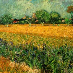Authentic 1888 View of Arles with Irises in the Foreground – Handcrafted Van Gogh Oil Painting Reproduction