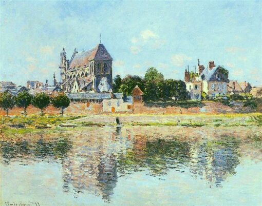Peinture à l'huile impressionniste intitulée ‘ Vue de l'église de Vernon ’ (1883) de Claude Monet | Chef-d'œuvre de l'atelier du village de Dafen