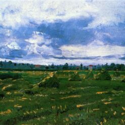 Wheat Fields with Stacks (1888) by Vincent van Gogh – Scenic Landscape Oil Painting