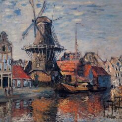 Windmill on the Onbekende Canal, Amsterdam (1874) by Claude Monet – Handcrafted Oil Painting Reproduction, Dafen Village Masterpiece