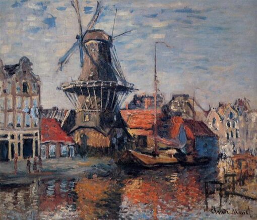 Windmill on the Onbekende Canal, Amsterdam (1874) by Claude Monet – Handcrafted Oil Painting Reproduction, Dafen Village Masterpiece