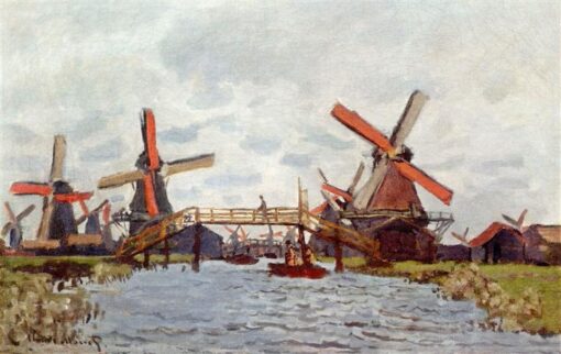 « Moulins à vent près de Zaandam » de Claude Monet (1871) – Superbe peinture à l'huile sur mesure, réalisée avec maestria par le village de Dafen