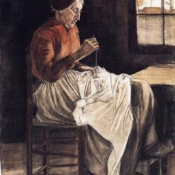 Woman Sewing by Vincent van Gogh – 1881 Dutch Genre Art Print of Everyday Life