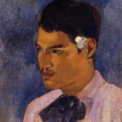 Young Man with a Flower Behind His Ear" (Jeune Tahitien) by Paul Gauguin - 1891 Oil Painting Reproduction