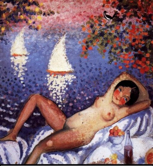 Nude in a Landscape – Expressionism and Pointillism Inspired by Salvador Dali, Oil on Cardboard