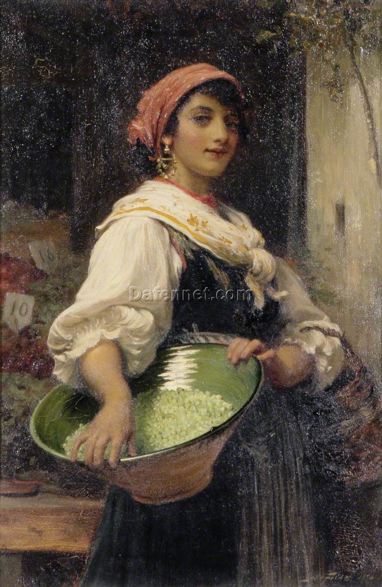 Hand-Painted Sir Luke Fildes ‘A Venetian Market Girl’ Oil Painting – Classical Genre Art on Canvas from Dafen Village Studio