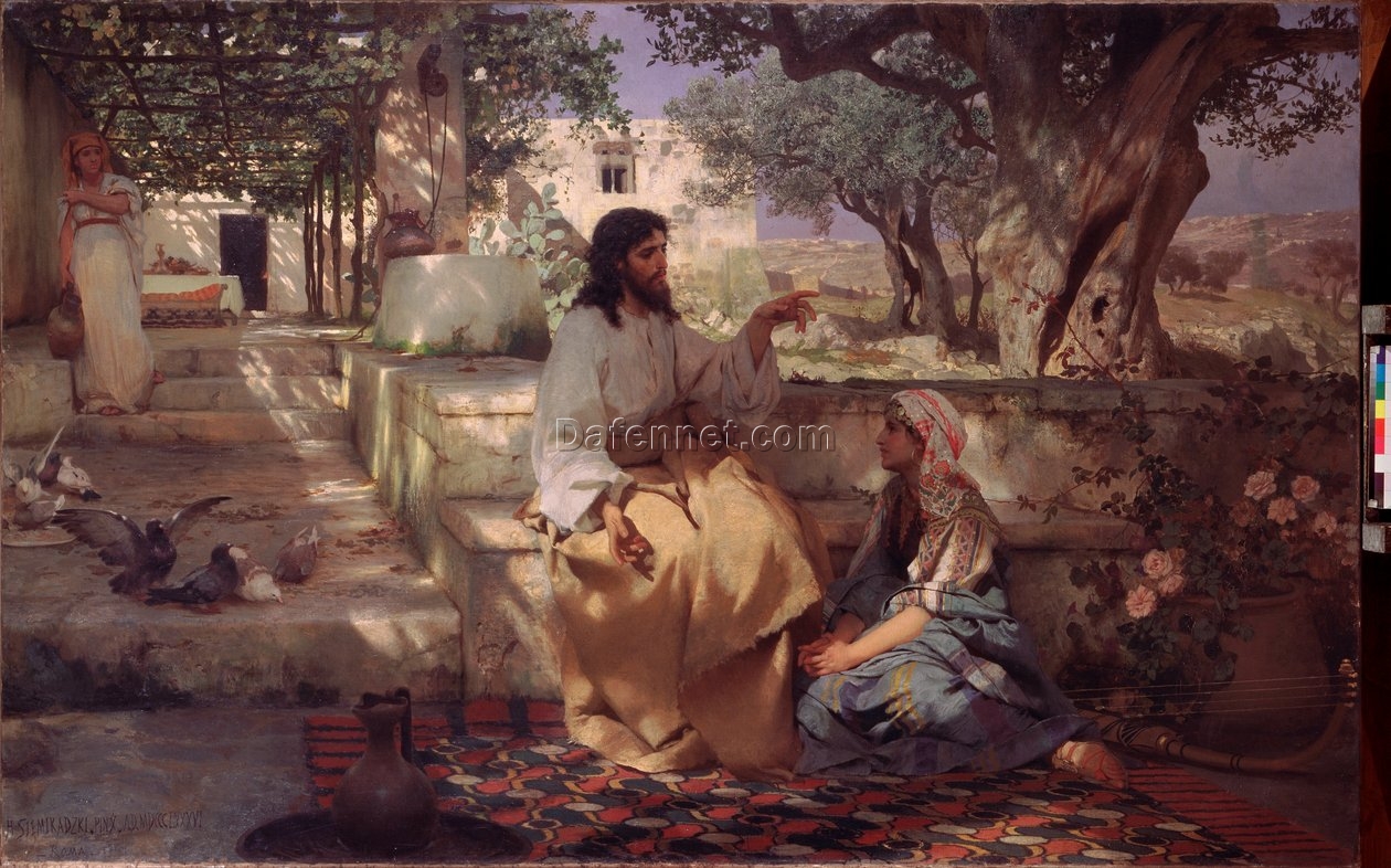Oil on Canvas Reproduction of Christ in the House of Martha and Mary by Henryk Siemiradzki