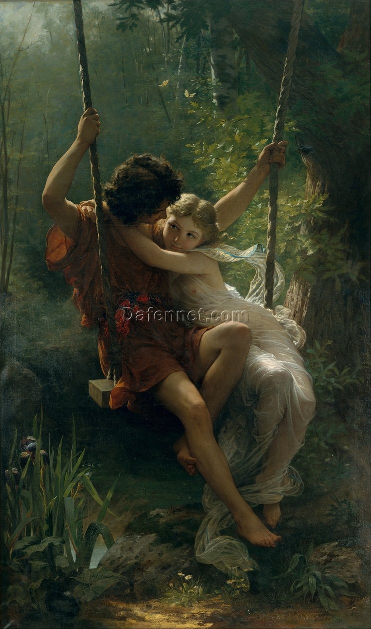 Hand-Painted Oil Reproduction of Pierre-Auguste Cot’s ‘Springtime’ (1873) – Romantic Genre Painting