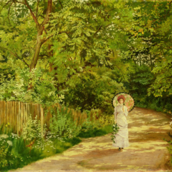 Inspired by Alice Price’s Lady with a Parasol – Elegant Oil Painting on Canvas (Dimensions: Custom)