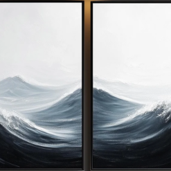 Black and White Minimalist Beach Oil Painting – Coastal Artwork from Dafen Village Art Studio