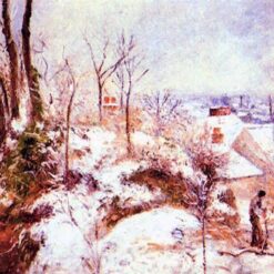 A Cottage in the Snow" by Camille Pissarro – 1879 Impressionist Landscape Oil Painting