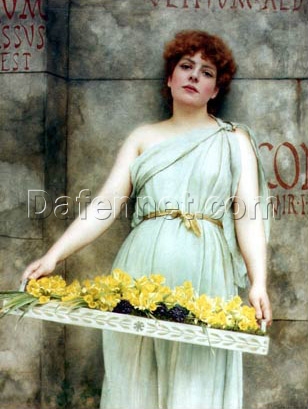 A Flower Seller by John William Godward | 1896 Neoclassical Portrait of Beauty