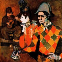 Pablo Picasso-Inspired At 'Lapin Agile' (Harlequin with Glass) – Rose Period Oil Painting on Canvas