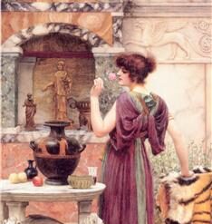 At the Garden Shrine, Pompeii by John William Godward | 1892 Neoclassical Oil Painting