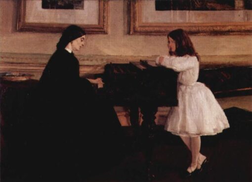 At the Piano by James Whistler – Realist Oil Painting of a Woman at the Piano