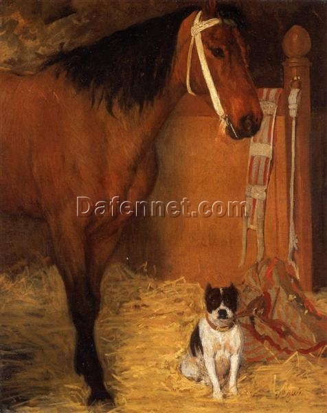 Edgar Degas At the Stables, Horse and Dog – Oil Painting Reproduction in Impressionist Style (c. 1861)
