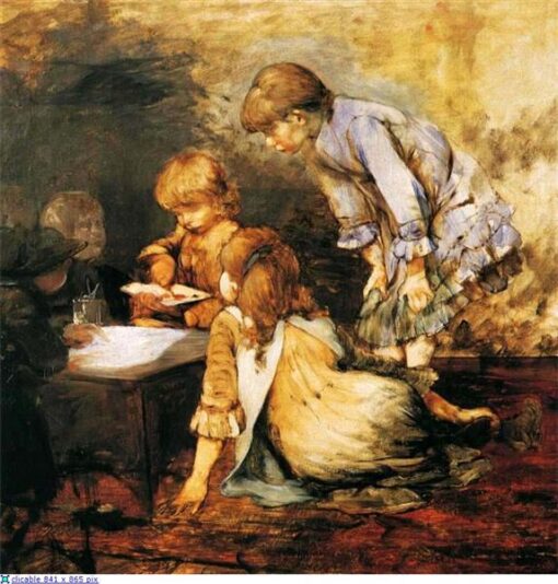 Impressionism Genre: At The Studio by Georgios Jakobides – Oil Reproduction on Canvas (1884)