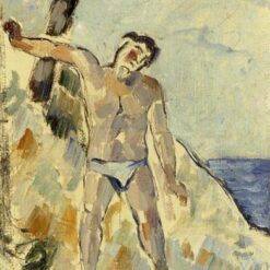 Bather with Arms Spread" by Paul Cézanne – 1876 Impressionist Nude Art, Museum-Grade Fine Art Reproduction