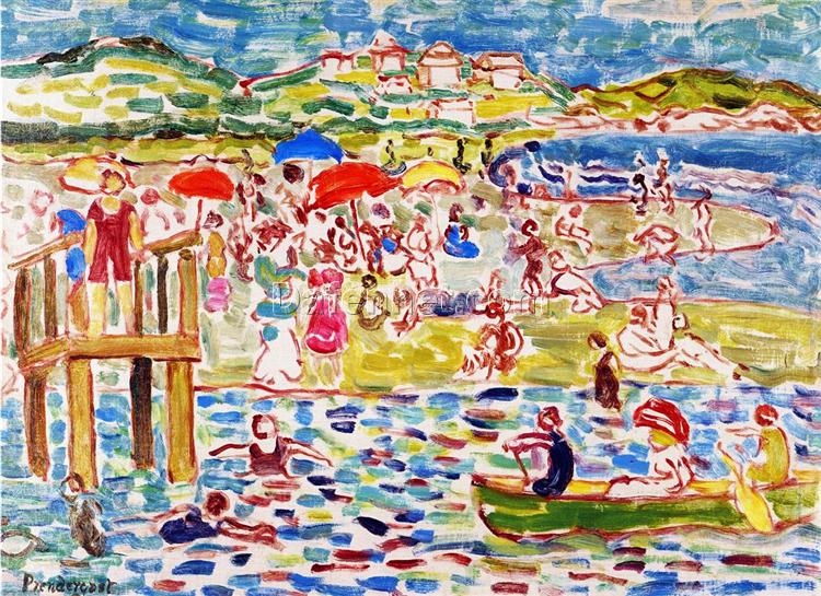 Bathers by Maurice Prendergast – Naïve Art Oil Painting on Canvas, Early 20th Century