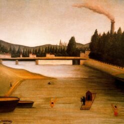 Hand-painted Henri Rousseau Bathing at Alfortville – c.1904 Naïve Art Cityscape Oil Painting | Canvas Reproduction
