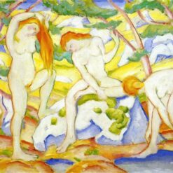 Hand-Painted Franz Marc ‘Bathing Girls’ Oil Painting - Expressionist Genre Art on Canvas, Fine Art Reproduction from Dafen Village Studio