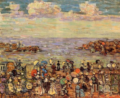 Beach at St. Malo by Maurice Prendergast – Post-Impressionist Oil on Canvas (c. 1907)