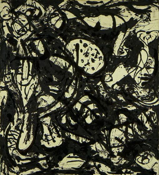 Inspiriert von Jackson Pollocks Black & White (Number 20) - Großes abstraktes Aktionsgemälde Öl auf Leinwand (162,56 x 145,26 cm)