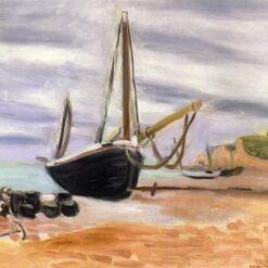 Henri Matisse Inspired Marina Painting – 'Boats at Etretat' (1920) – Hand-Painted Oil on Canvas Reproduction