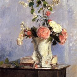 Bouquet of Flowers" by Camille Pissarro – 1873 Impressionist Oil on Canvas Floral Art