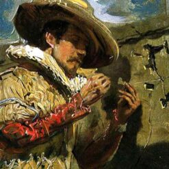 Character Masquerading in Pinning Up a Butterfly" Inspired by Salvador Dali – Post-Impressionist Oil Painting on Canvas