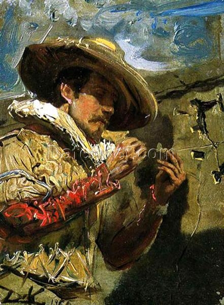 Character Masquerading in Pinning Up a Butterfly” Inspired by Salvador Dali – Post-Impressionist Oil Painting on Canvas
