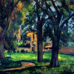 Chestnut Tree and Farm" – Post-Impressionist Oil Painting by Paul Cézanne (1885)