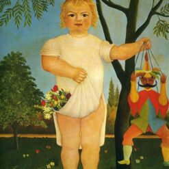 Hand-painted Henri Rousseau Child with a Puppet – 1903 Naïve Art Oil Painting | Canvas Reproduction of Childhood Innocence