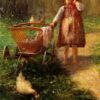 Child with Cart by Georgios Jakobides – Impressionism Genre Painting Reproduction on Canvas