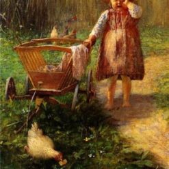 Child with Cart by Georgios Jakobides – Impressionism Genre Painting Reproduction on Canvas