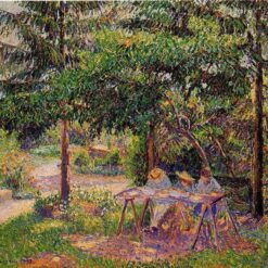 Children in a Garden at Eragny" (1892) – Vibrant Rural Life in an Impressionist Oil Painting by Camille Pissarro