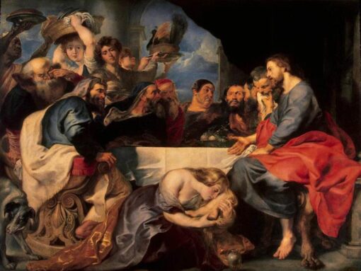 Christus bei Simon dem Pharisäer - Peter Paul Rubens Religiöses Ölgemälde Reproduktion