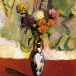Henri Matisse Inspired Post-Impressionist Flower Painting – 'Chrysanthemums in a Chinese Vase' (1902) – Hand-Painted Oil on Board