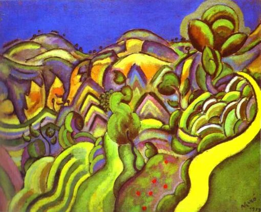 Handgemaltes Gemälde von Joan Miró: „Ciurana, der Weg“ – kubistisch-fauvistische Landschaft (1917) | Reproduktion in Öl auf Leinwand