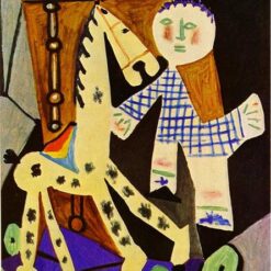 Oil Painting Inspired by Picasso’s Surrealism – 'Claude, Two Years Old, and His Hobby Horse' (1949) Genre Art on Canvas