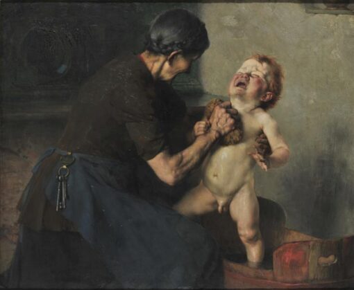 Cold Shower by Georgios Jakobides – Realism Genre Oil Reproduction on Canvas (1898)