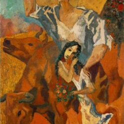 Oil Painting Inspired by Picasso: Composition 'Peasants' – Cubist & Post-Impressionist Artwork on Canvas