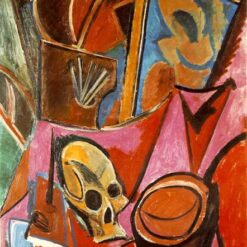 Cubist Vanitas Painting Inspired by Pablo Picasso – 'Composition with Skull' Oil on Canvas