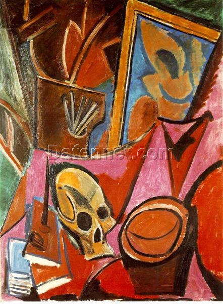 Cubist Vanitas Painting Inspired by Pablo Picasso – ‘Composition with Skull’ Oil on Canvas