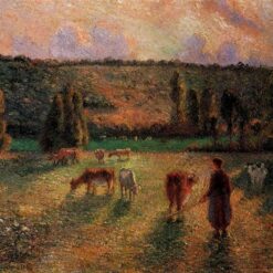 Cowherd at Eragny" by Camille Pissarro – 1884 Impressionist Oil Painting