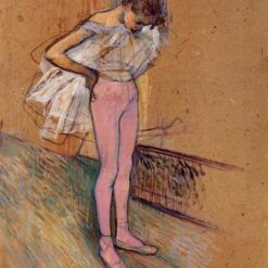 Art Nouveau Dancer Adjusting Her Tights by Henri de Toulouse-Lautrec – 1890 Oil on Board