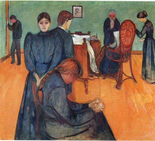 Death in the Sickroom (Døden i sykeværelset) by Edvard Munch – Expressionist Oil Painting Reproduction