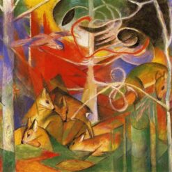 Hand-Painted Franz Marc ‘Deer in the Forest’ Oil Painting - Cubist Wildlife Art on Canvas from Dafen Village Studio