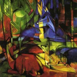 Hand-Painted Franz Marc ‘Deer in the Forest II’ Oil Painting - Cubist Wildlife Art on Canvas from Dafen Village Studio